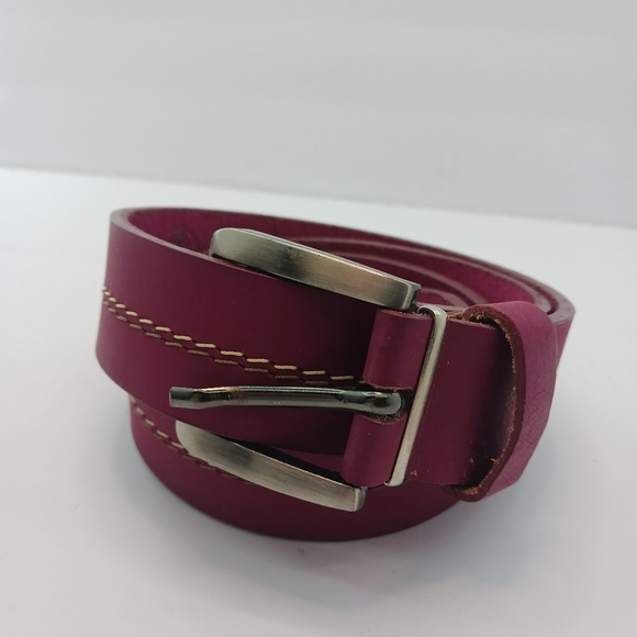 Mens Leather Belt Casual Burgundy Medium/ Large - Picture 2 of 5